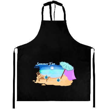 Discover Summer Beach Scene Illustration Aprons