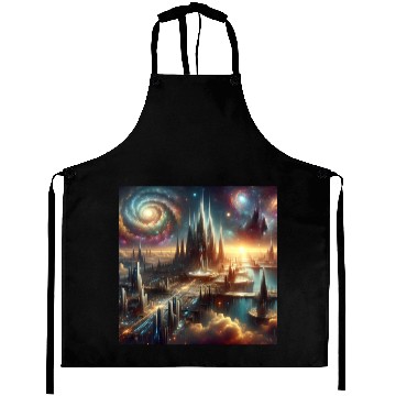 Discover Future Sci-Fi Cityscape Alien Planet King's Castle Aprons