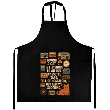 Discover Nostalgic Cat Listening Cassette Tape Aprons
