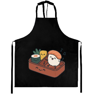 Discover Kawaii Sushi Dancing Illustration Aprons
