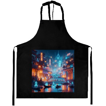 Discover Neon Cityscape at Night Aprons