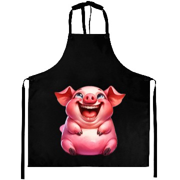 Discover Joyful Cartoon Pig Illustration Aprons