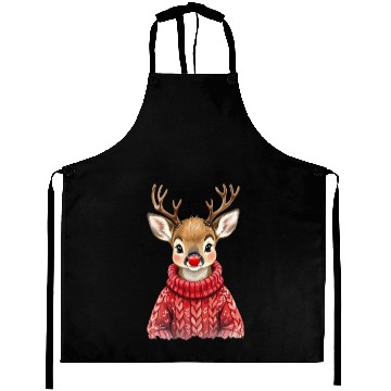 Discover Festive Reindeer with Red Nose Sweater Aprons