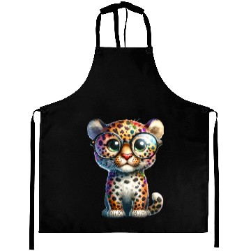 Discover Colorful Leopard Cub with Glasses Aprons