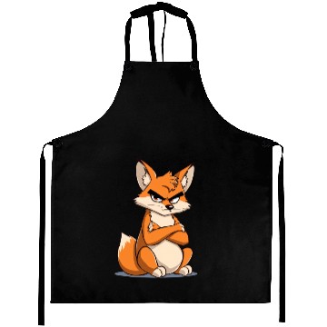 Discover Grumpy cartoon Fox with serious expression Aprons