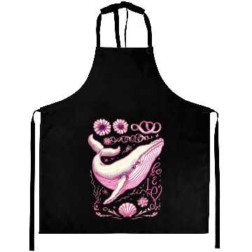 Discover Pink Whimsical Whale with Floral Accents Aprons
