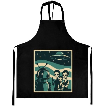 Discover Retro Sci-Fi Alien Encounter Design Aprons