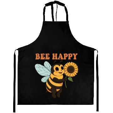 Discover Bee Happy Aprons | Cute Cartoon Bee with Sunflowe