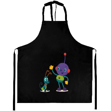 Discover Colorful Robot and Dog Cartoon Design Aprons