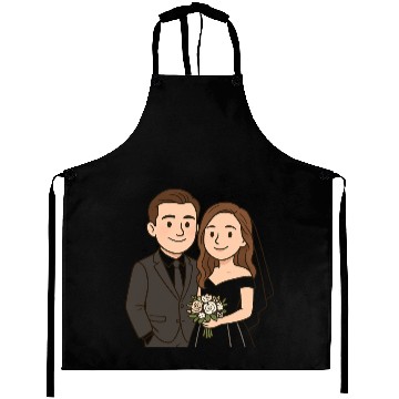 Discover Elegant Wedding Couple Illustration Aprons