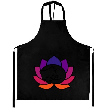 Discover Serene Cat Lotus Illustration Aprons
