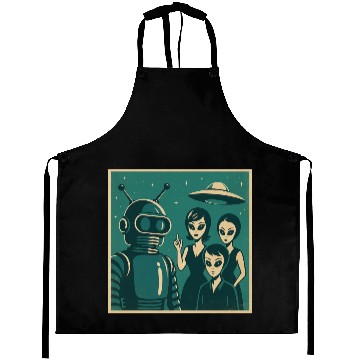Discover Retro Sci-Fi Alien Encounter Design Aprons