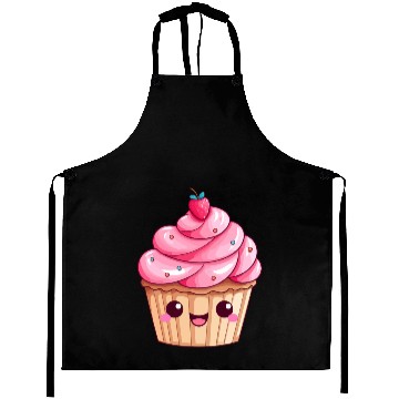 Discover Kawaii Cupcake with Pink Swirl Icing Aprons