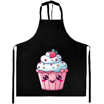 Discover Kawaii Strawberry Cupcake Illustration Aprons