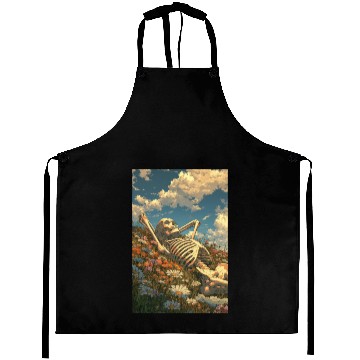 Discover Relaxing Skeleton in Flower Field Aprons