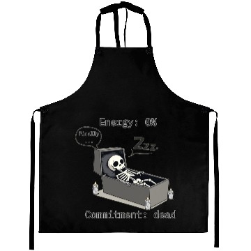 Discover Sleepy Energy 0% – Funny Skeleton Coffin Meme Aprons