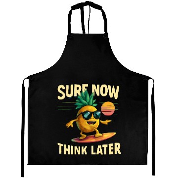 Discover Retro Pineapple Surfing Rainbow Wave Aprons