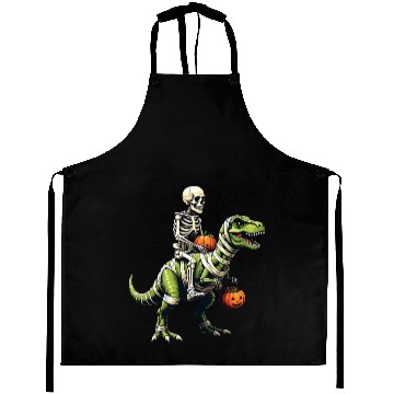 Discover Skeleton Riding Mummy Dinosaur Funny Halloween Aprons