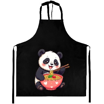 Discover Cute Panda Eating Ramen Noodles Aprons
