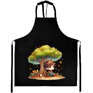 Discover Autumn Serenity Chibi under a Maple Tree Aprons