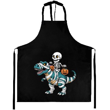 Discover Skeleton Riding Mummy Dinosaur Funny Halloween Aprons