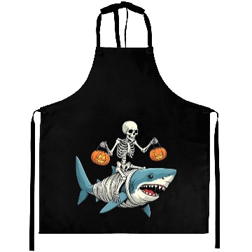 Discover Skeleton Riding Mummy Dinosaur Funny Halloween Aprons