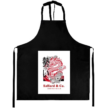 Discover Red Dragon with Floral Accents Art Aprons