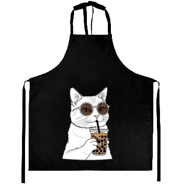 Discover Cool Cat with Bubble Tea and Sunglasses Aprons