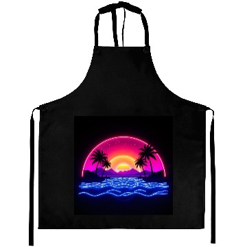 Discover Neon Sunset Over Tropical Island Aprons
