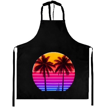 Discover Neon Sunset Palm Trees Illustration Aprons
