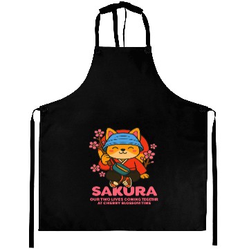 Discover Kawaii Samurai Fox Cherry Blossom Design Aprons