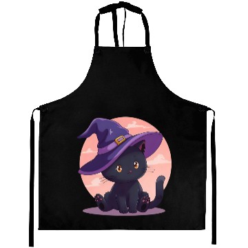Discover Whimsical Halloween Cat with Witch Hat Aprons