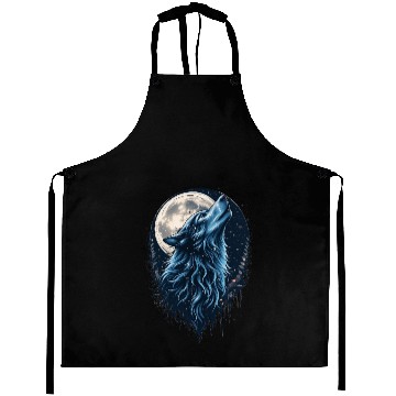Discover Moonlit Howl Blue Wolf Illustration Aprons