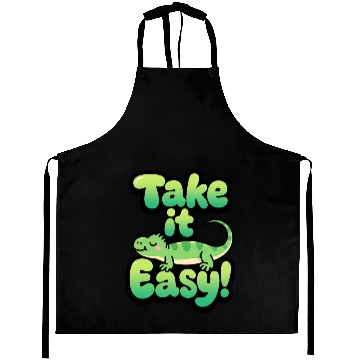 Discover Relaxed Green Lizard – Take it Easy Cartoon Design Aprons