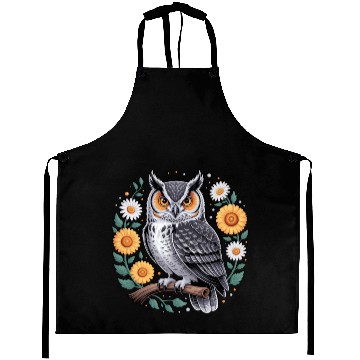 Discover Floral Owl With Flowers And Blossoms Aprons