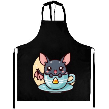 Discover Cute Bat in Tea Cup Illustration Aprons