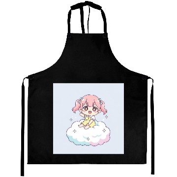 Discover Cute Chibi Girl on Cloud Illustration Aprons