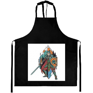 Discover Epic Elf Warrior Shield and Sword Illustration Aprons