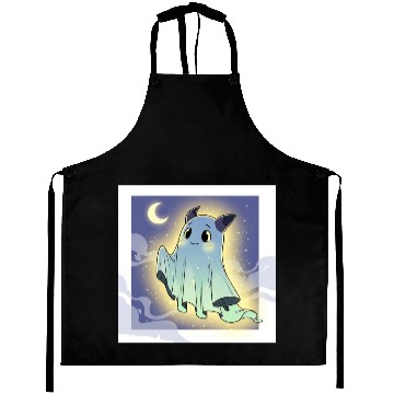 Discover Cute Ghost Bat Under Moon Scene Aprons