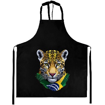 Discover Brazil Jaguar Head Green Yellow Blue National Flag Aprons
