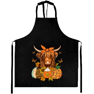 Discover Autumn Highland Cattle with Fall Decor Aprons