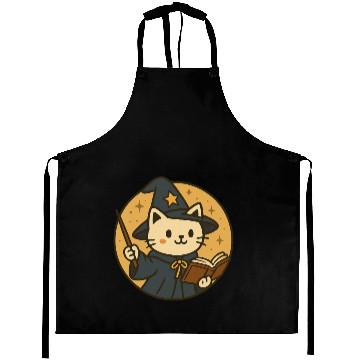 Discover Whimsical Cat Wizard in Starry Night Aprons
