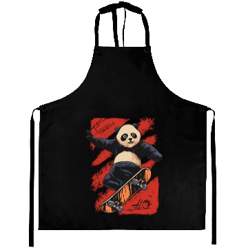 Discover Playful Panda Skateboard Design Aprons