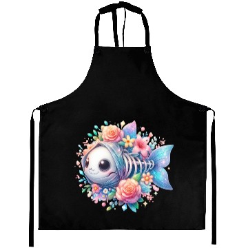 Discover Whimsical Fish Skeleton with Floral Accents Aprons
