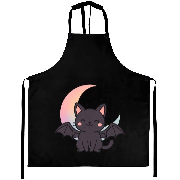Discover Cute Bat and Moon Illustration Aprons