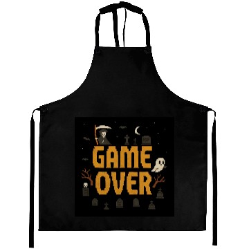 Discover Pixel Haunted Game Over Design Aprons