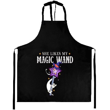 Discover Magical Wand with Witch Hat Illustration Aprons