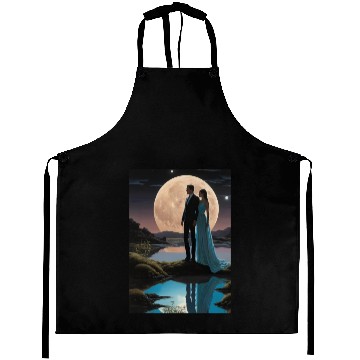 Discover Romantic Moonlit Couple Illustration Aprons