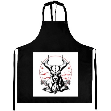 Discover Mythic Horned Skull Illustration Aprons