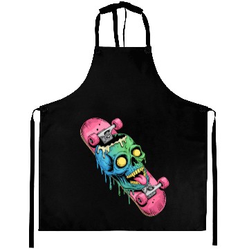 Discover Neon Dripping Skull Skateboard Art Aprons